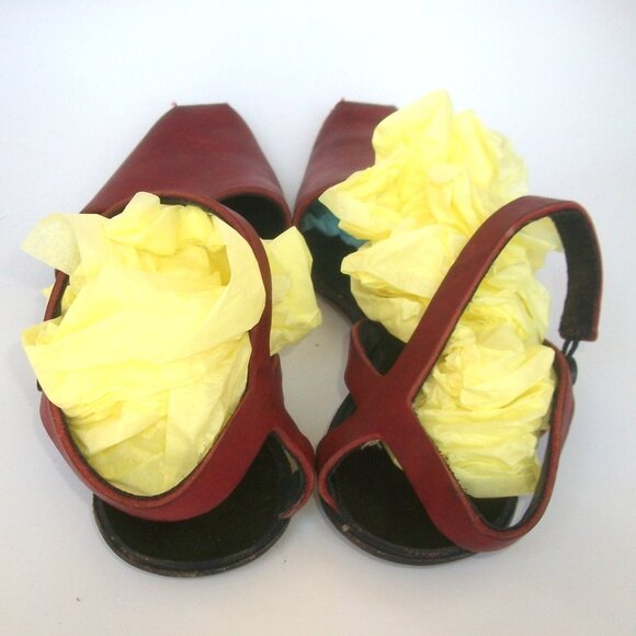 CYDWOQ Vintage "Net" Handmade EcoFriendly Side-Button Red-Leather Flats 9M $339 - Picture 6 of 9